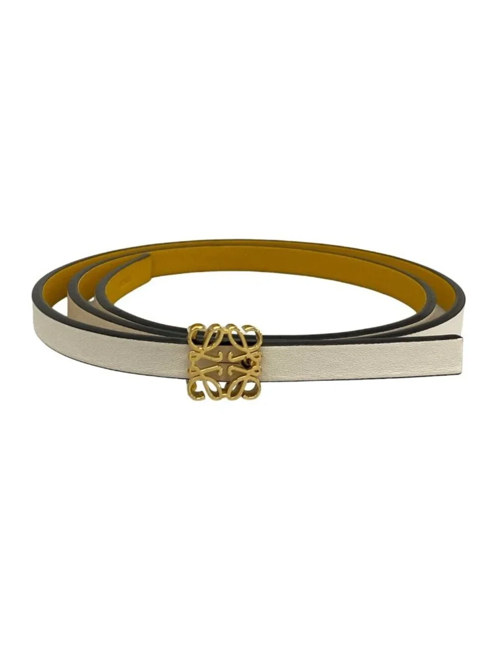 Loewe Belt White Dark Yellow Gold Reversible Anagram Leather